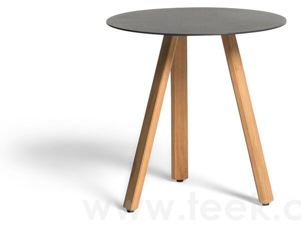 Diphano Hliníkový odkládací stolek 42 cm vyšší Easy-Fit, Diphano, kulatý 42x44 cm, nohy teak, deska hliník barva šedočerná (lava)