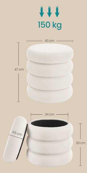 SONGMICS Taburet DONUT s úložným prostorem bílá