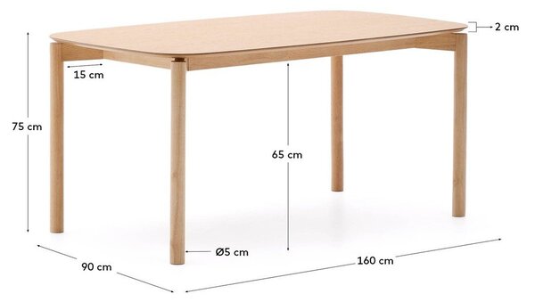 Jídelní stůl v dekoru jasanu 90x160 cm Indara – Kave Home