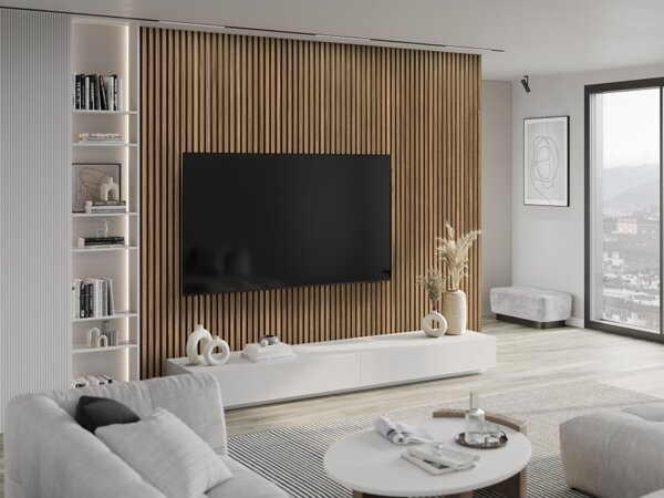 Mexen Lam-B, akustické stěnové lamely 275 × 30 cm, HDF deska 4 mm, technická dýha, ořech světlý, S100-275307-3015-017