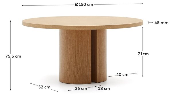 Kulatý jídelní stůl v dekoru dubu ø 150 cm Nealy – Kave Home