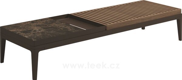 Gloster Hliníkový konferenční stolek Grid, Gloster, obdélníkový 151x50x30 cm, rám hliník barva meteor, deska teak-hliník-keramika dekor Nero