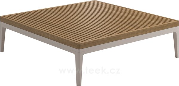 Gloster Hliníkový konferenční stolek Grid, Gloster, čtvercový 103x103x30 cm, rám hliník barva java, deska teak