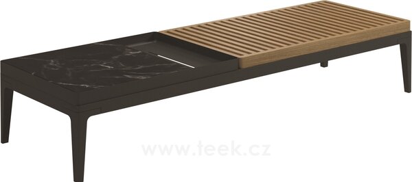 Gloster Hliníkový konferenční stolek Grid, Gloster, obdélníkový 151x50x30 cm, rám hliník barva meteor, deska teak-hliník-keramika dekor Nero