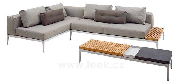 Gloster Hliníkový konferenční stolek Grid, Gloster, obdélníkový 151x50x30 cm, rám hliník barva meteor, deska teak-hliník-keramika dekor Nero