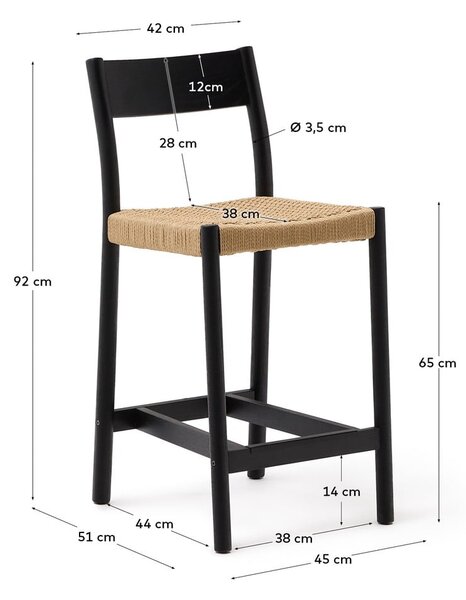 Černá/v přírodní barvě barová židle z dubového dřeva (výška sedáku 65 cm) Yalia – Kave Home