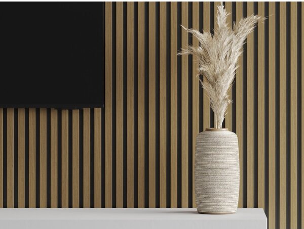 Mexen Lam-B, akustické stěnové lamely 275 × 30 cm, HDF deska 4 mm, technická dýha, teak zlatavý, S100-275307-3015-014