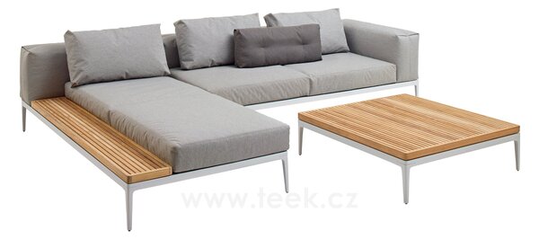 Gloster Hliníkový konferenční stolek Grid, Gloster, čtvercový 103x103x30 cm, rám hliník barva java, deska teak