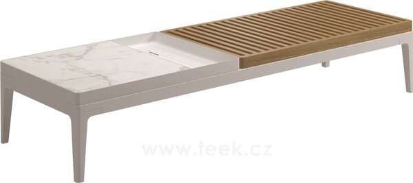Gloster Hliníkový konferenční stolek Grid, Gloster, obdélníkový 151x50x30 cm, rám hliník barva meteor, deska teak-hliník-keramika dekor Nero