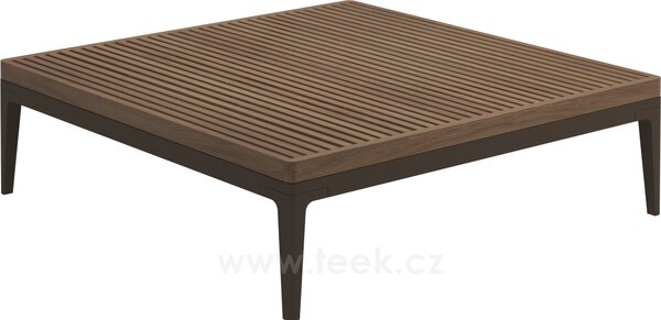 Gloster Hliníkový konferenční stolek Grid, Gloster, čtvercový 103x103x30 cm, rám hliník barva java, deska teak