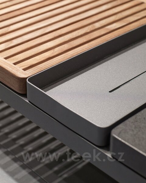 Gloster Hliníkový konferenční stolek Grid, Gloster, obdélníkový 151x50x30 cm, rám hliník barva meteor, deska teak-hliník-keramika dekor Nero