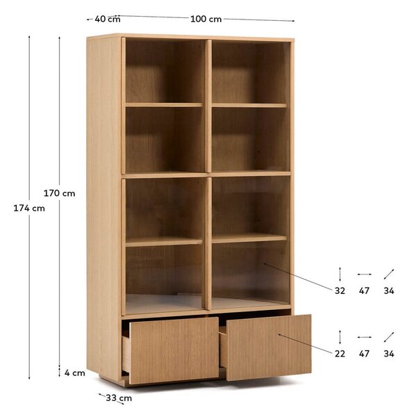 Vitrína v dekoru dubu s posuvnými dveřmi v přírodní barvě 100x174x40 cm Helvine – Kave Home