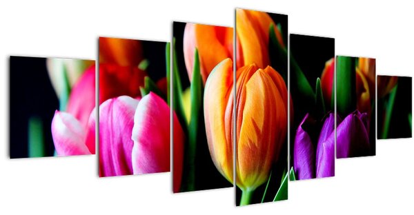 Obraz tulipánů na černém pozadí (210x100 cm)