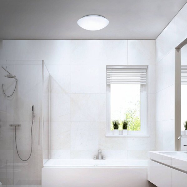 Briloner LED senzorové stropní svítidlo Elipso IP44 4 000K Ø28cm, Bílá / opál, Koupelna, Plast, Moderní