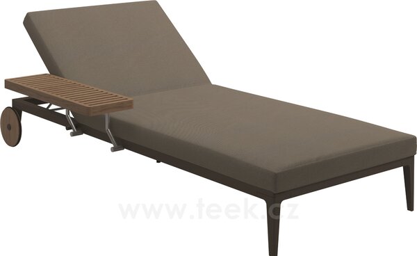 Gloster Lehátko polohovací s kolečky a odkládacím teakovým stolkem Grid, Gloster, 208x98x80,5 cm, rám hliník barva meteor, celopotah kat. B barva dle vzorníku