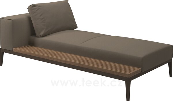 Gloster Lehátkový díl 1-místný pravostranný/levostranný s teakovou platformou Grid, Gloster, 206x103x85 cm, rám hliník barva meteor, sedáky kat. B barva dle vzorníku