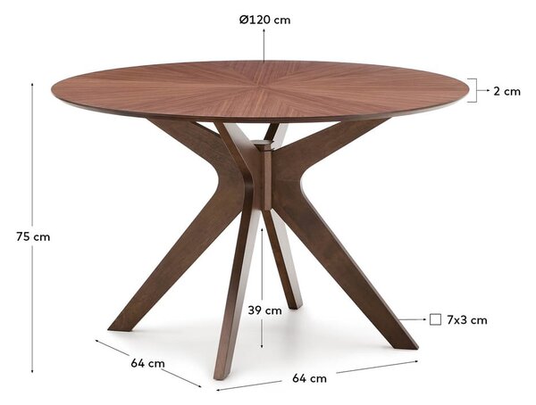 Kulatý jídelní stůl s deskou v dekoru ořechového dřeva ø 120 cm Naanim – Kave Home