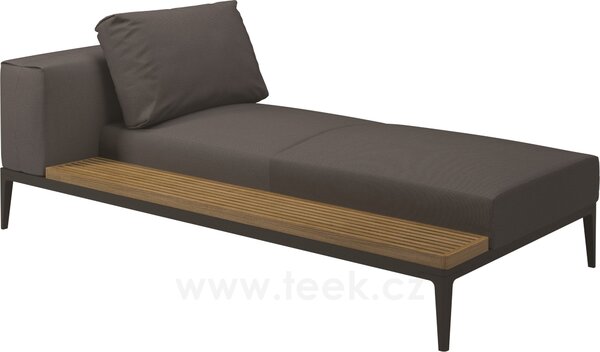 Gloster Lehátkový díl 1-místný pravostranný/levostranný s teakovou platformou Grid, Gloster, 206x103x85 cm, rám hliník barva meteor, sedáky kat. B barva dle vzorníku