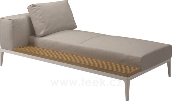 Gloster Lehátkový díl 1-místný pravostranný/levostranný s teakovou platformou Grid, Gloster, 206x103x85 cm, rám hliník barva meteor, sedáky kat. B barva dle vzorníku