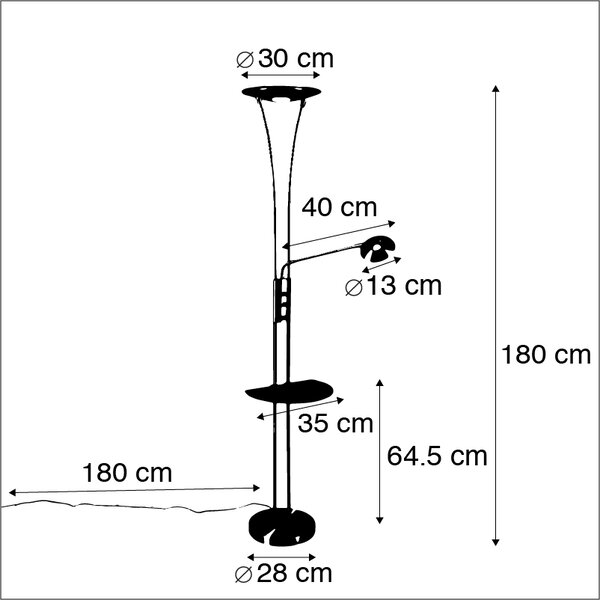 Stojací lampa černá s ramenem na čtení vč. LED a USB portem - Sevilla