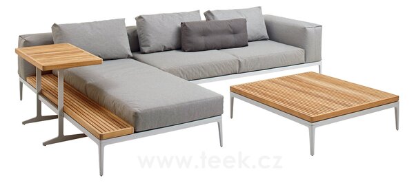 Gloster Lehátkový díl 1-místný pravostranný/levostranný s teakovou platformou Grid, Gloster, 206x103x85 cm, rám hliník barva meteor, sedáky kat. B barva dle vzorníku