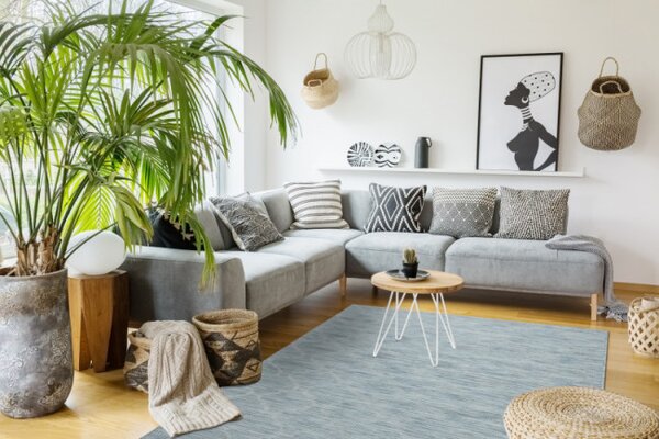Koberec šňůrkový SIZAL PATIO ploské tkaní 3069 koniczyna marokánská - mořský modrý