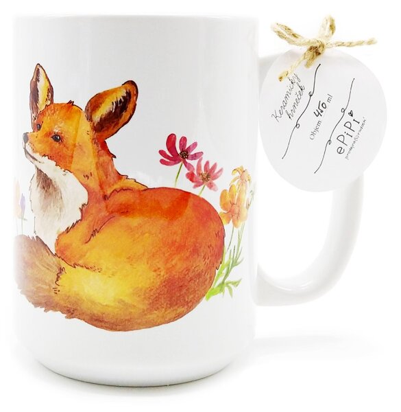 Keramický hrnek ePiPí Liška Bystrá ouška, bílý, autorská ilustrace, retro, 450 ml