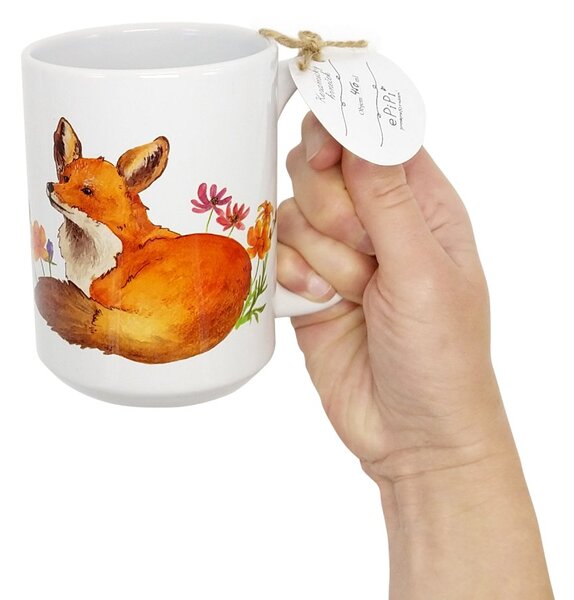 Keramický hrnek ePiPí Liška Bystrá ouška, bílý, autorská ilustrace, retro, 450 ml