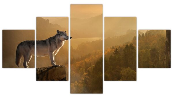 Obraz vlka na skále (125x70 cm)