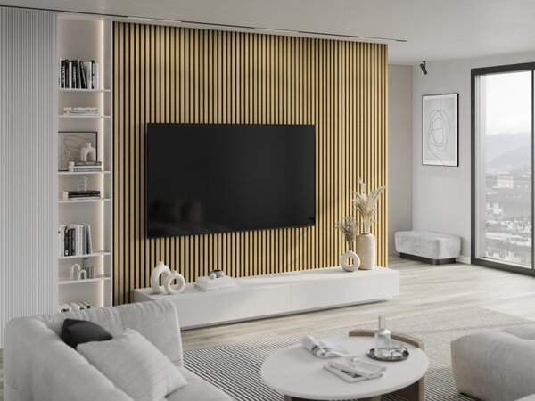 Mexen Lam-F, akustické stěnové lamely 275 × 30 cm, plstěný podklad 8 mm, technická dýha, bambus přírodní, S105-275307-3015-011