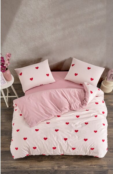 Růžové povlečení na dvoulůžko/prodloužené s prostěradlem/4dílné 200x220 cm Red Heart – Mila Home