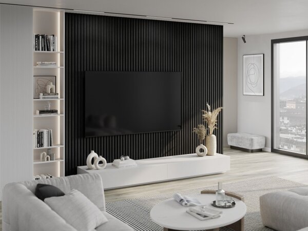 Mexen Lam-F, akustické stěnové lamely 275 × 30 cm, plstěný podklad 8 mm, technická dýha, dub černý stříbřitý, S105-275307-3015-025