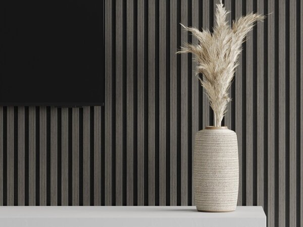 Mexen Lam-F, akustické stěnové lamely 275 × 30 cm, plstěný podklad 8 mm, technická dýha, dub onyxový, S105-275307-3015-010