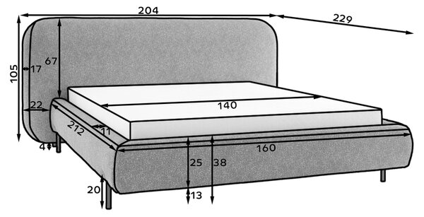 Eltap Čalouněná postel Pointt Materiál a barva potahu: Breona 30 - červená, Rozměr: 140x200