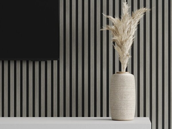 Mexen Lam-F, akustické stěnové lamely 275 × 30 cm, plstěný podklad 8 mm, technická dýha, dub Heritage, S105-275307-3015-008