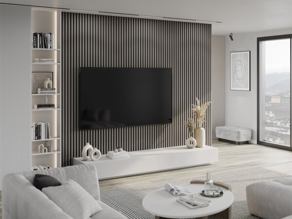 Mexen Lam-F, akustické stěnové lamely 275 × 30 cm, plstěný podklad 8 mm, technická dýha, dub ocelový, S105-275307-3015-006
