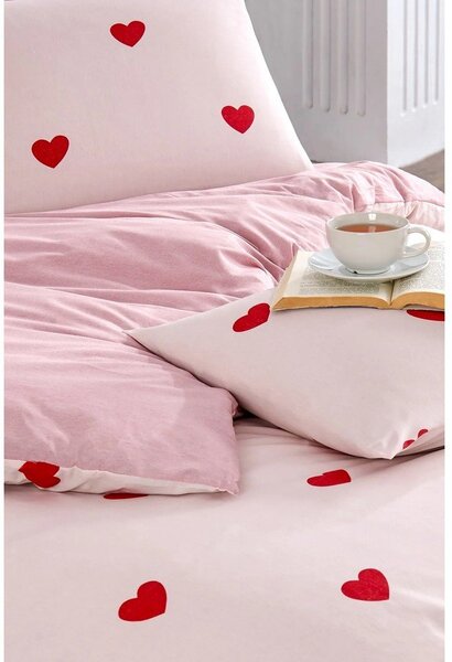 Růžové povlečení na dvoulůžko/prodloužené s prostěradlem/4dílné 200x220 cm Red Heart – Mila Home