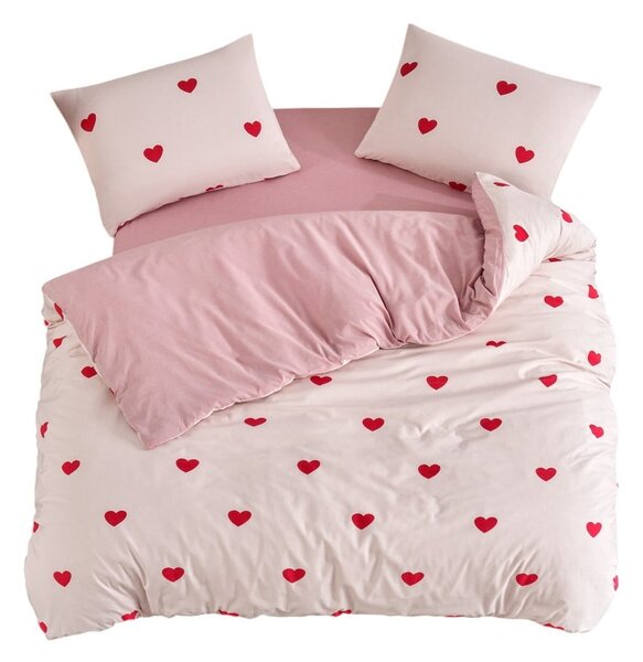 Růžové povlečení na dvoulůžko/prodloužené s prostěradlem/4dílné 200x220 cm Red Heart – Mila Home