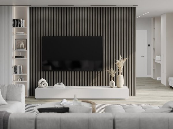 Mexen Lam-F, akustické stěnové lamely 275 × 30 cm, plstěný podklad 8 mm, technická dýha, dub onyxový, S105-275307-3015-010