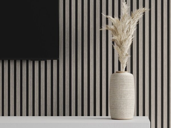 Mexen Lam-F, akustické stěnové lamely 275 × 30 cm, plstěný podklad 8 mm, technická dýha, dub stříbřitý, S105-275307-3015-007