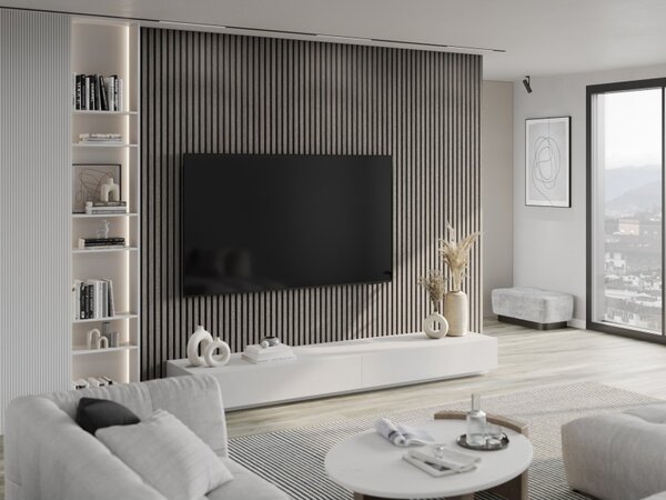 Mexen Lam-F, akustické stěnové lamely 275 × 30 cm, plstěný podklad 8 mm, technická dýha, dub stříbřitý, S105-275307-3015-007