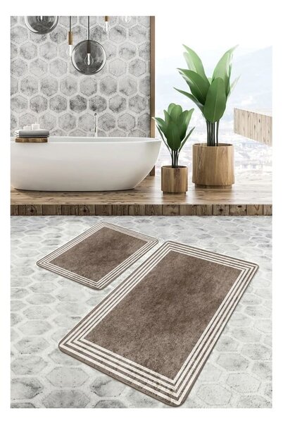 Taupe sametové koupelnové předložky v sadě 2 ks 60x100 cm – Mila Home