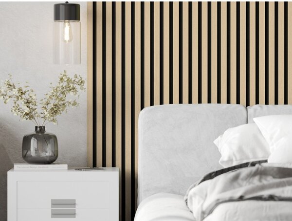 Mexen Lam-F, akustické stěnové lamely 275 × 30 cm, plstěný podklad 8 mm, technická dýha, dub pískový, S105-275307-3015-001