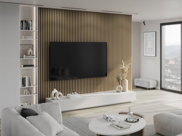 Mexen Lam-F, akustické stěnové lamely 275 × 30 cm, plstěný podklad 8 mm, technická dýha, dub ušlechtilý, S105-275307-3015-004