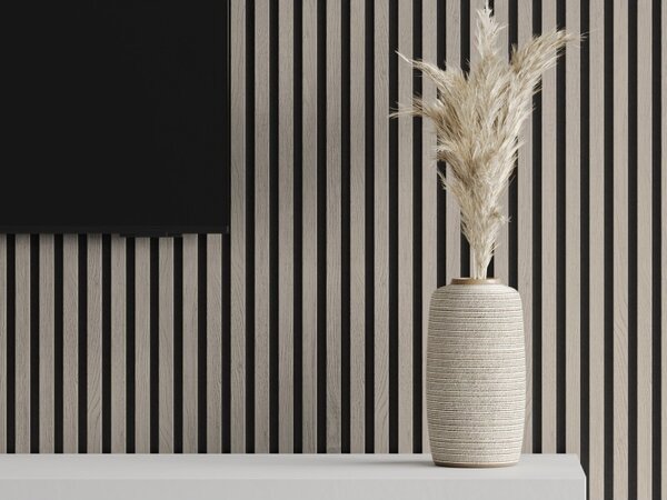 Mexen Lam-F, akustické stěnové lamely 275 × 30 cm, plstěný podklad 8 mm, technická dýha, dub popelavý, S105-275307-3015-005