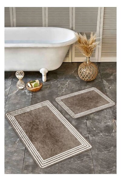 Taupe sametové koupelnové předložky v sadě 2 ks 60x100 cm – Mila Home