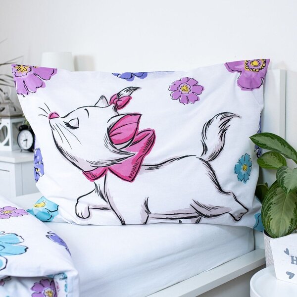 Bílé bavlněné dětské povlečení na jednolůžko 140x200 cm Marie Cat "Floral" – Jerry Fabrics