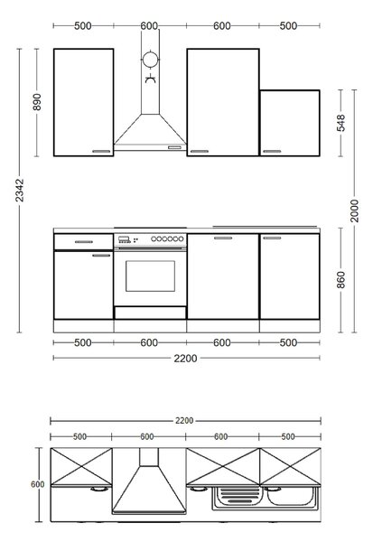 KUCHYŇSKÁ LINKA NEPAL 220 220 cm FlexWell - Online Only kuchyňské linky, Online Only