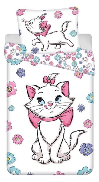 Bílé bavlněné dětské povlečení na jednolůžko 140x200 cm Marie Cat "Floral" – Jerry Fabrics