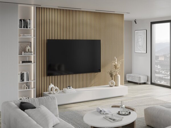 Mexen Lam-F, akustické stěnové lamely 275 × 30 cm, plstěný podklad 8 mm, technická dýha, dub zlatavý, S105-275307-3015-003